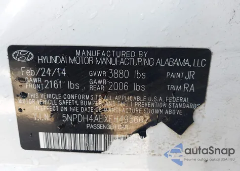 2014 Hyundai Elantra Se z USA, uszkodzony, nr VIN 5NPDH4AEXEH495667